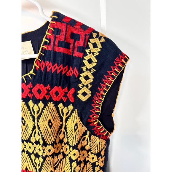 Anthropologie Edme & Esyllte Women Aztec Embroidered A-Line Dress Blue SZ Medium - Picture 5 of 13